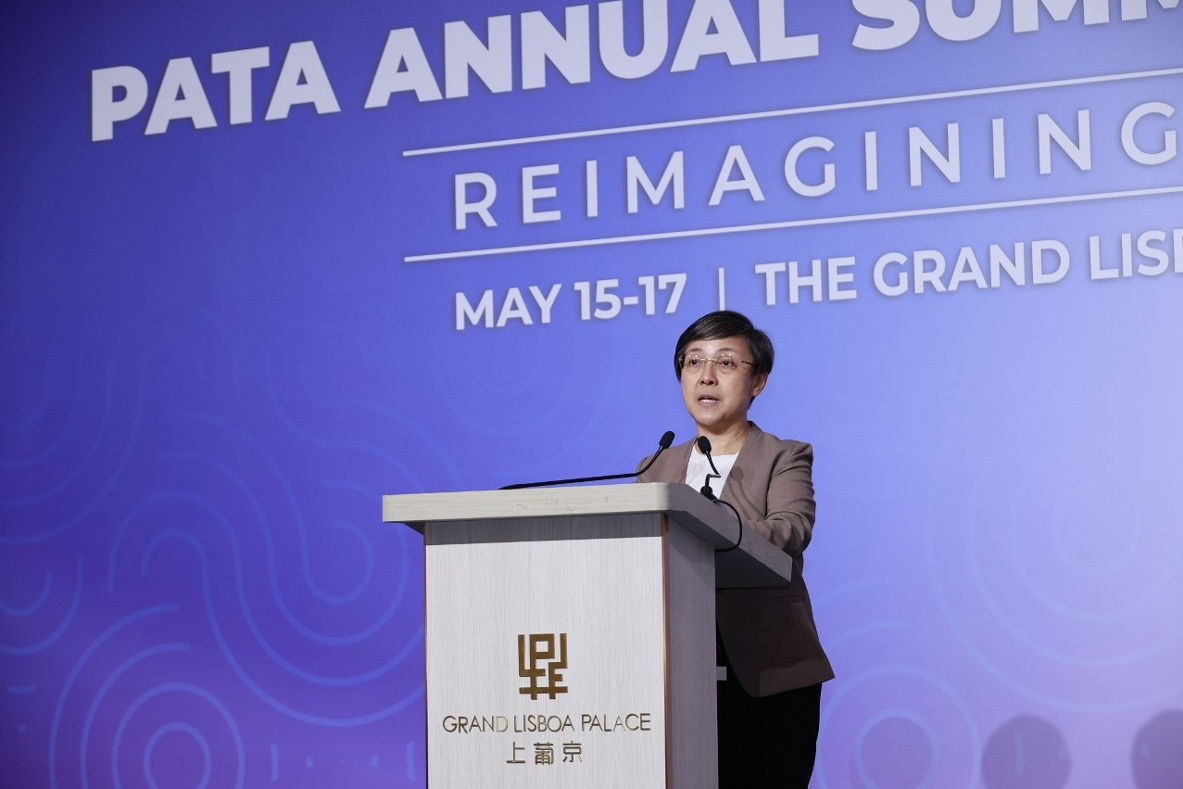 Representative of the Secretary for Economy and Finance of the Macao SAR Government Director of MGTO Maria Helena de Senna Fernandes welcomes delegates Representative of the Secretary for Economy and Finance of the Macao SAR Government Director of MGTO Maria Helena de Senna Fernandes welcomes delegates