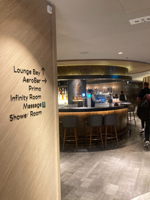 The bar is immediately to the left of the entrance area called the Aerobar with a mix of high top and standard seating The bar is immediately to the left of the entrance area called the Aerobar with a mix of high top and standard seating
