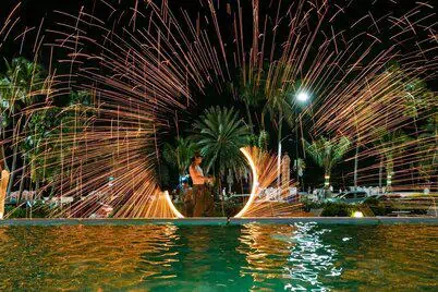 The evening's entertainment is underscored by an enthralling 20-minute fire show