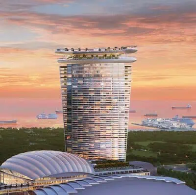 Sands Breaks Ground on New Ultra-Luxury Development in Singapore 3 Rendering of the soaring new hotel tower and arena