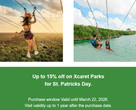 Products We Recommend 5 15% off on Xcaret Parks for St. Patrick’s Day
