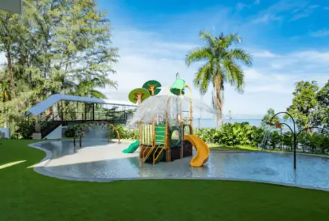 Kids’ splash pool area at DoubleTree Resort Penang with water play features