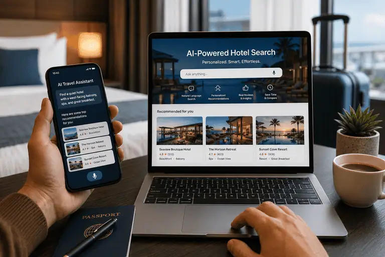 AI-powered travel search is reshaping how travelers discover hotels and how hospitality brands compete online (AI generated image)