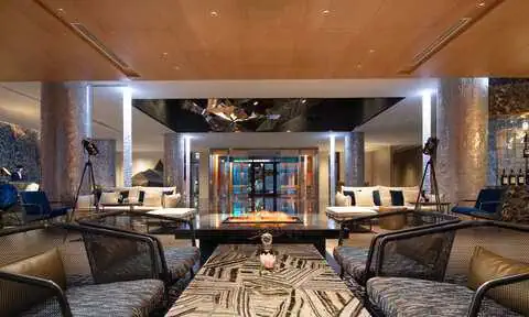Hotel Indigo Nanjing Garden Expo Review: A Design-Led Quarry Retreat Inside China’s Most Unusual Resort Landscape 14 Lobby Lounge seating at Hotel Indigo Nanjing Garden Expo