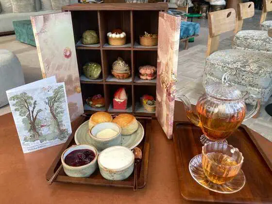 Matcha afternoon tea set served at KROMO Bangkok Vilah Creative Social Space