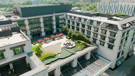 Top-down aerial view of The Grand Mansion Hotel Nanjing highlighting its courtyard design