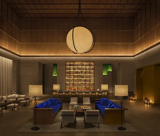 The Shanghai EDITION lobby bar featuring elegant interiors, stylish seating and a sophisticated atmosphere in Shanghai