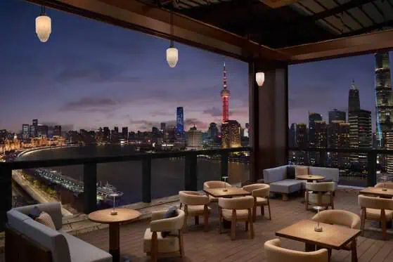 Huangpu River and Pudong skyline viewed from The St. Regis on the Bund Shanghai