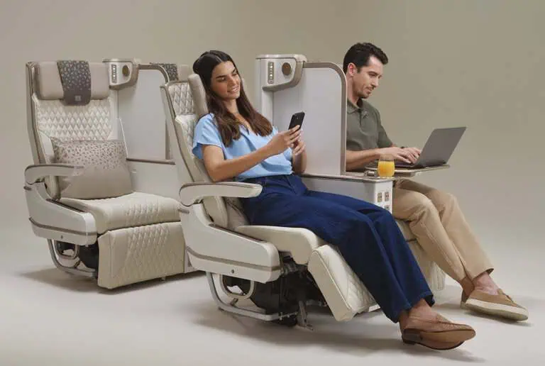 Emirates Airbus A350 Premium Economy seat with electric full-height privacy screen