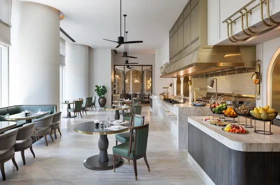 Breakfast at The Brasserie combines Asian and Western dishes at Waldorf Astoria Bangkok.