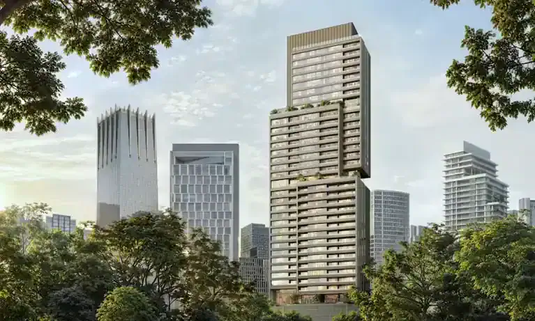 Rendering of Rosewood Residences Bangkok overlooking Lumphini Park