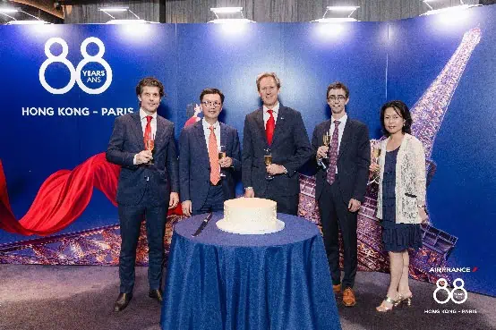 Air France-KLM executives and Hong Kong and French government representatives mark the 88th anniversary of the Paris–Hong Kong route in West Kowloon.