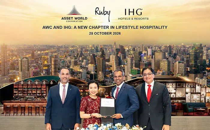IHG Hotels & Resorts and Asset World Corporation executives at the Ruby Bangkok hotel signing announcement.