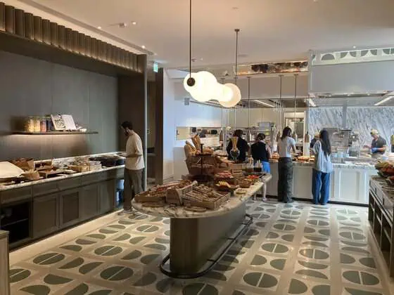 Hillside's breakfast buffet offers a range of food and drinks, with Asian and Western selections.